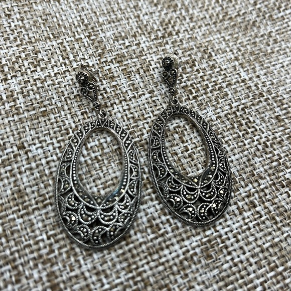 Vintage Brand Sterling Silver Marcasite Matching Earrings - Picture 5 of 11
